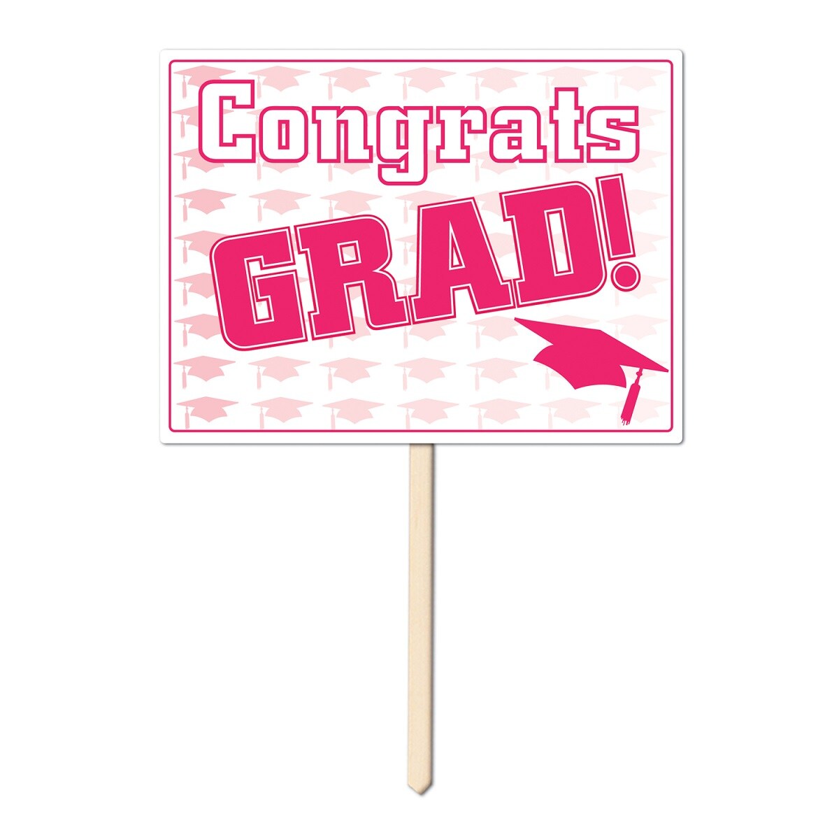 Beistle Pack of 6 Pink and White Plastic Congrats Grad Yard Sign Decorations 15&#x22;