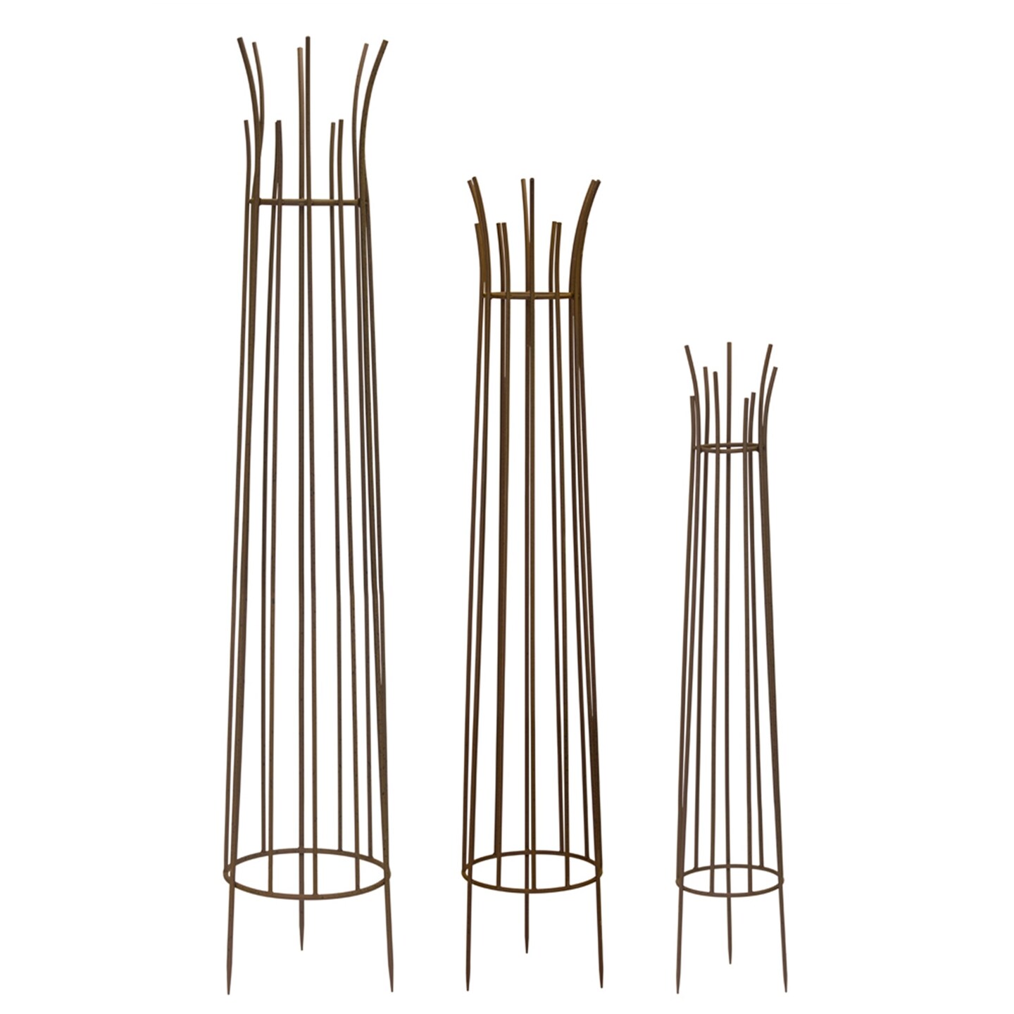 Contemporary Home Living Set of 3 Bronze Asymmetrical Metal Garden Obelisks 66&#x22;
