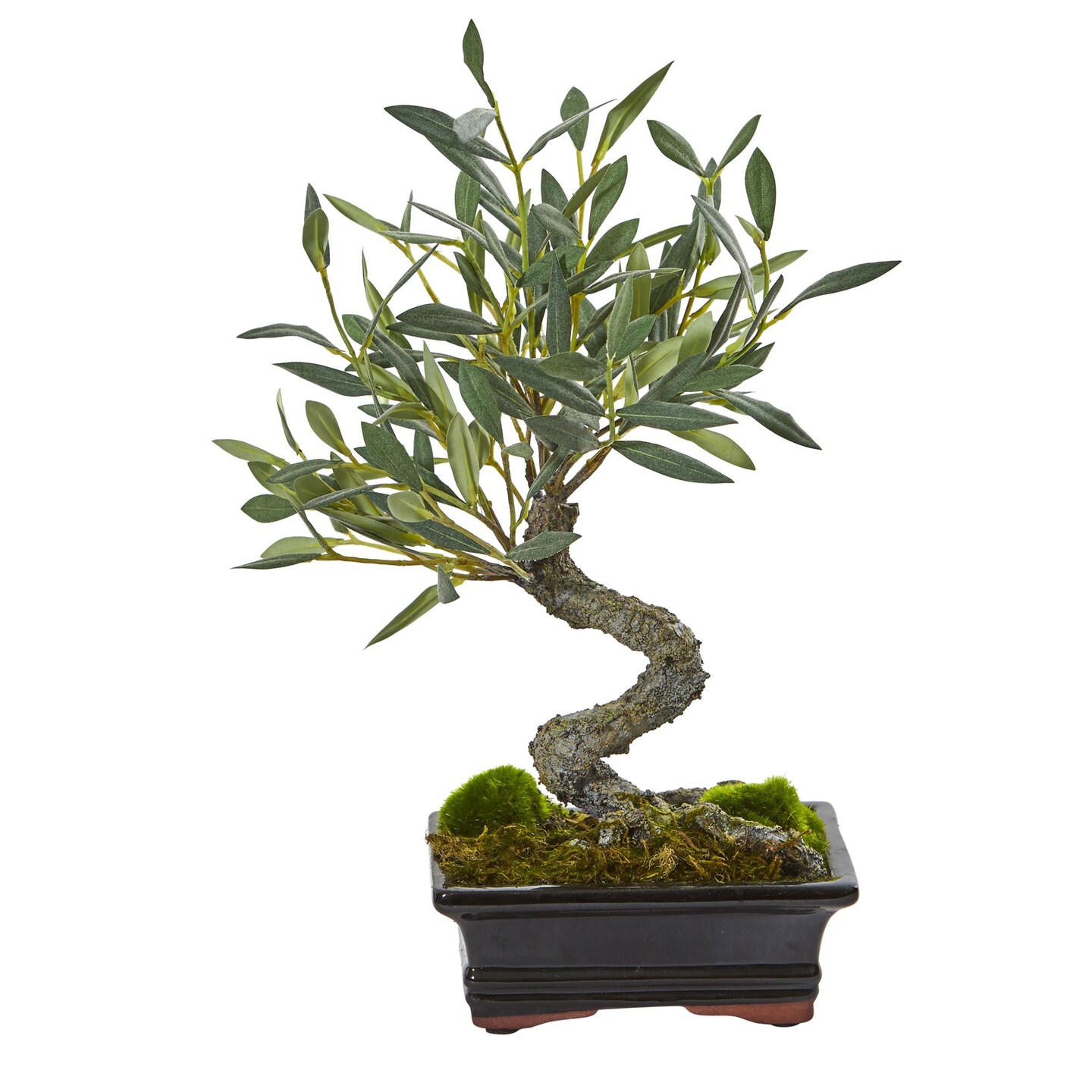 Nearly Natural 13&#x22; Artificial Mini Olive Bonsai Tree in Black Planter