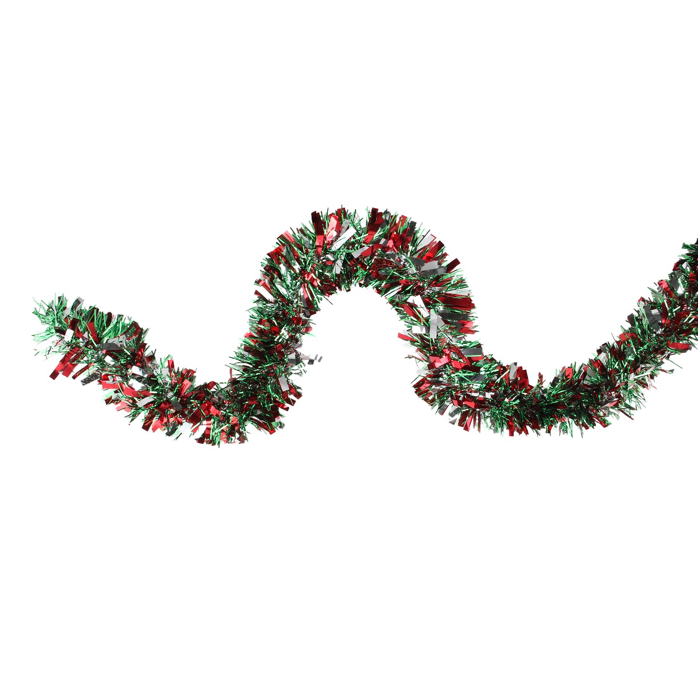 Northlight Wide Cut Christmas Tinsel Garland - 12' x 4" - Green, Silver and Red - Unlit