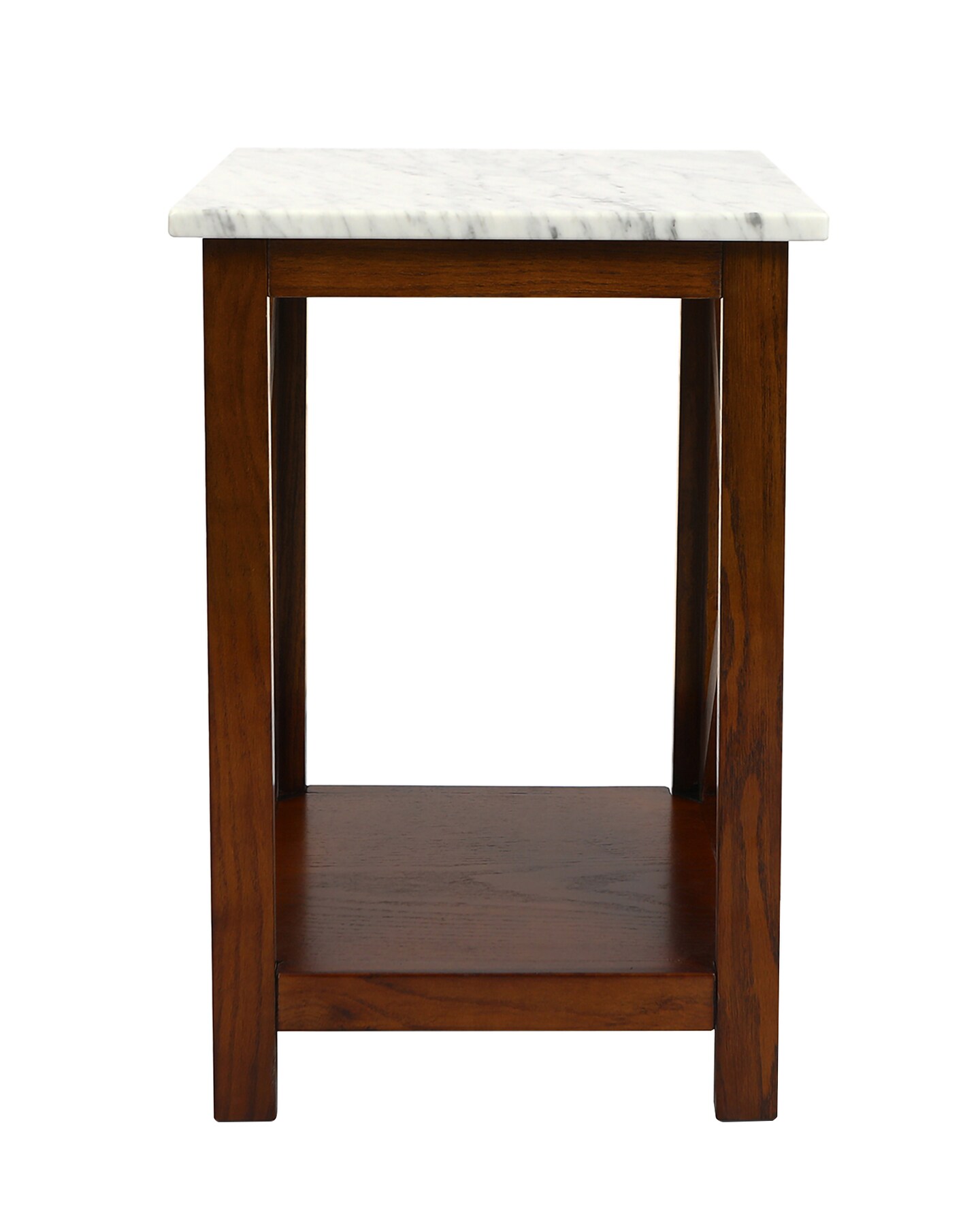 Agatha 15&#x22; Square Italian Carrara White Marble Side Table with walnut color solid wood Legs