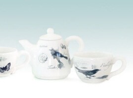Melrose Two Piece French Botanical Fieldfare Bird Teapot and Cup Set