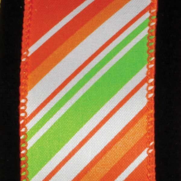 The Ribbon People Orange and Green Candy Stick Striped Wired Craft Ribbon 1.5&#x22; x 40 Yards
