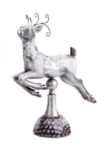 Melrose 17&#x22; Silver Snow Covered Prancing Reindeer Christmas Tabletop Decoration