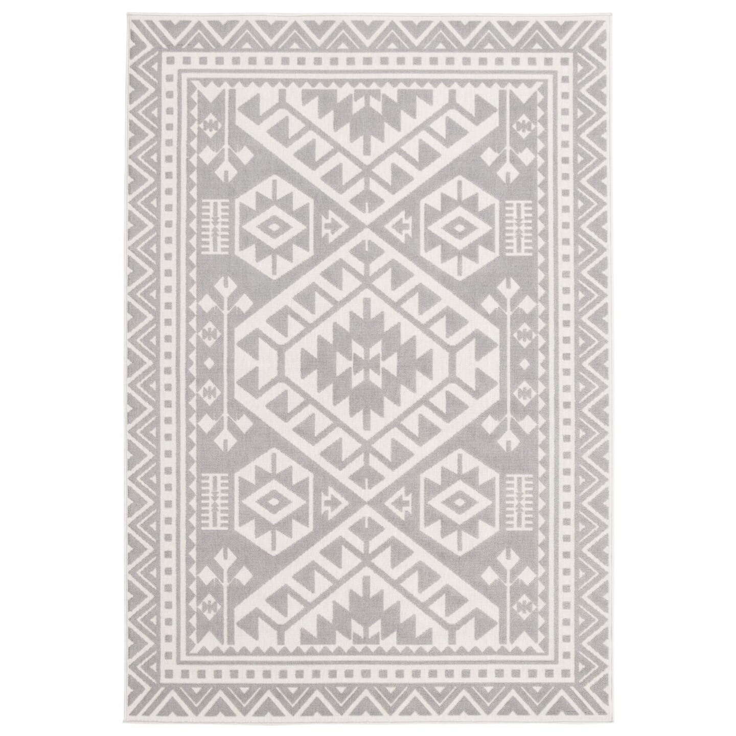 Chaudhary Living 4.5' x 6.5' Geometric Rectangular Outdoor Area Throw Rug - Gray and Cream