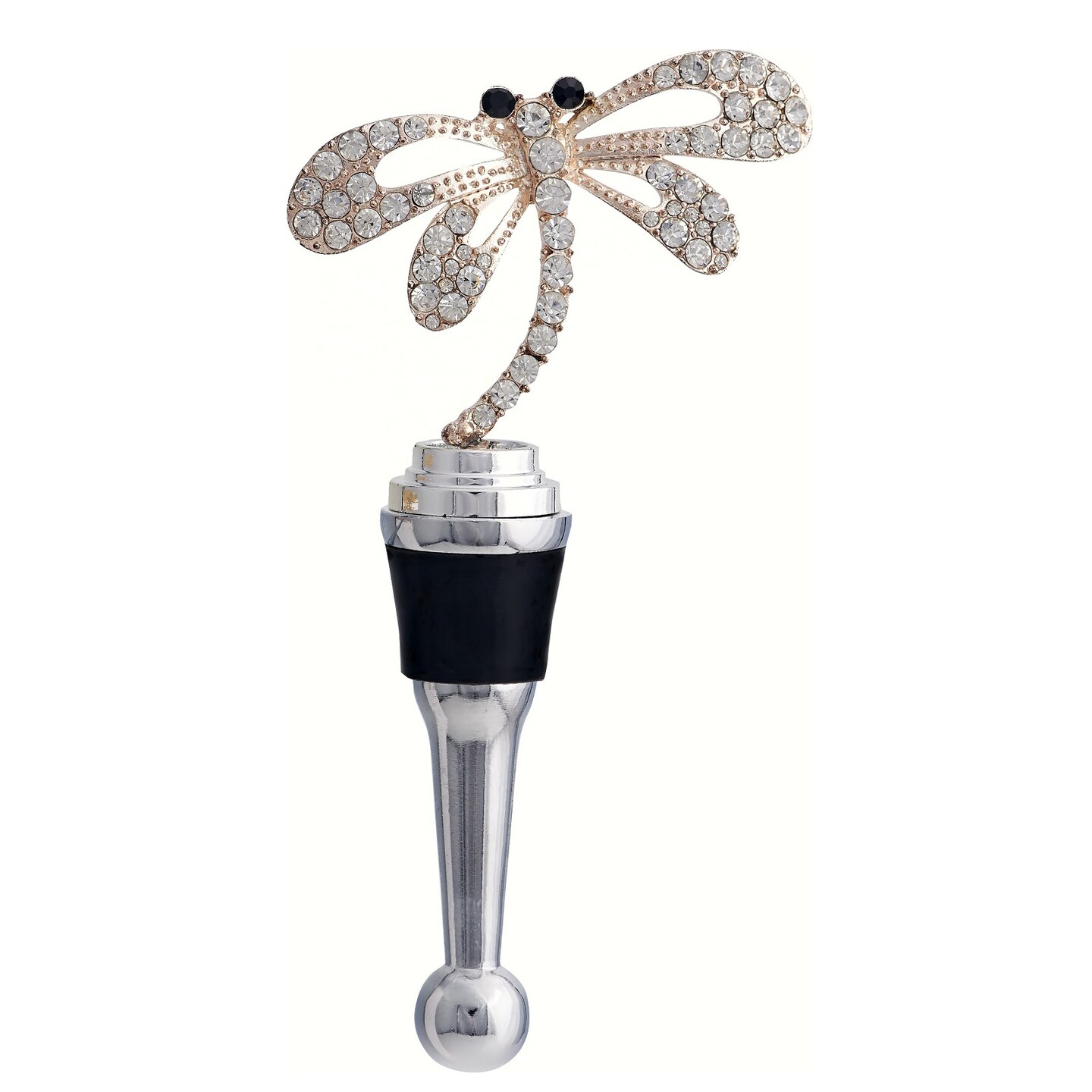 GC Home &#x26; Garden 4.75&#x22; Gold and Clear Dragonfly with Stones Hand Blown Glass Bottle Stopper