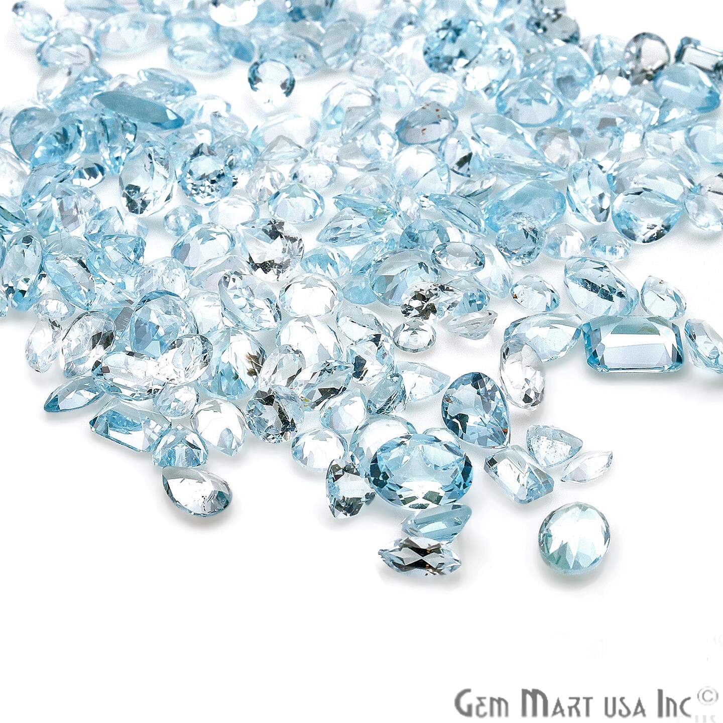 Blue Topaz Gemstone, 100% Natural Faceted Loose Gems, December Birthstone, 6-12mm, 50 Carats, GemMartUSA (BT-60001-50)