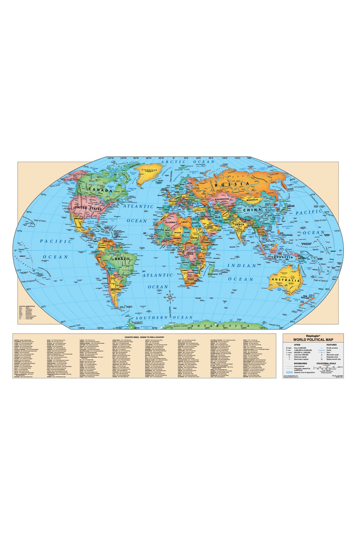 Replogle 49&#x2033;W X 33&#x2033;H Laminated World Map