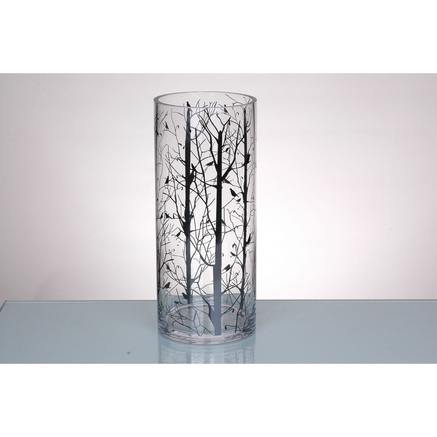 CC Home Furnishings 14" Clear Printed Branches Design Cylindrical Glass Vase