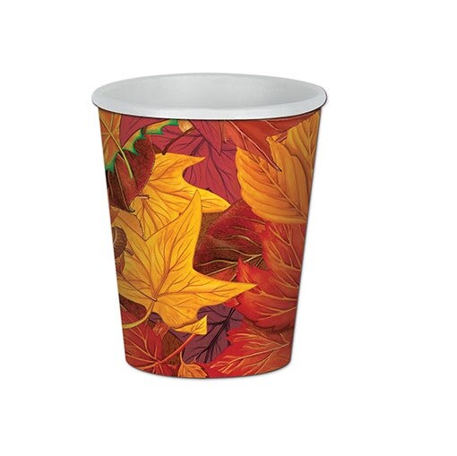 Beistle Club Pack of 96 Majestic Red and Gold Fall Leaf Thanksgiving Party Beverage Cups 9 Oz.
