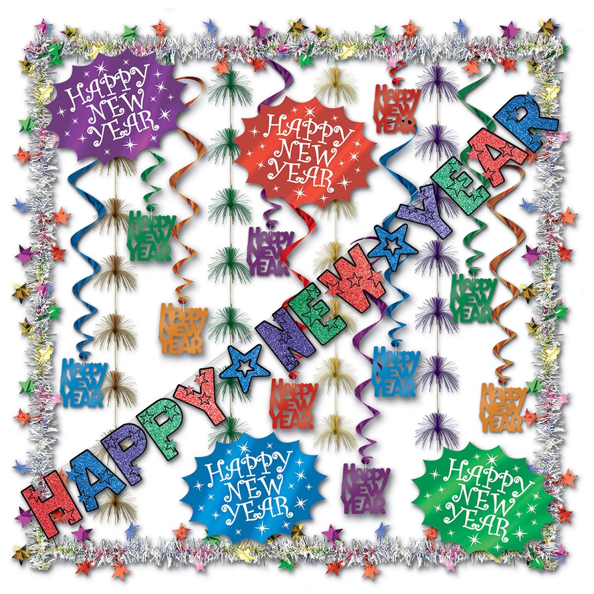 Beistle Vibrantly Colored Glittered New Year&#x27;s Eve Party Decoration Kit