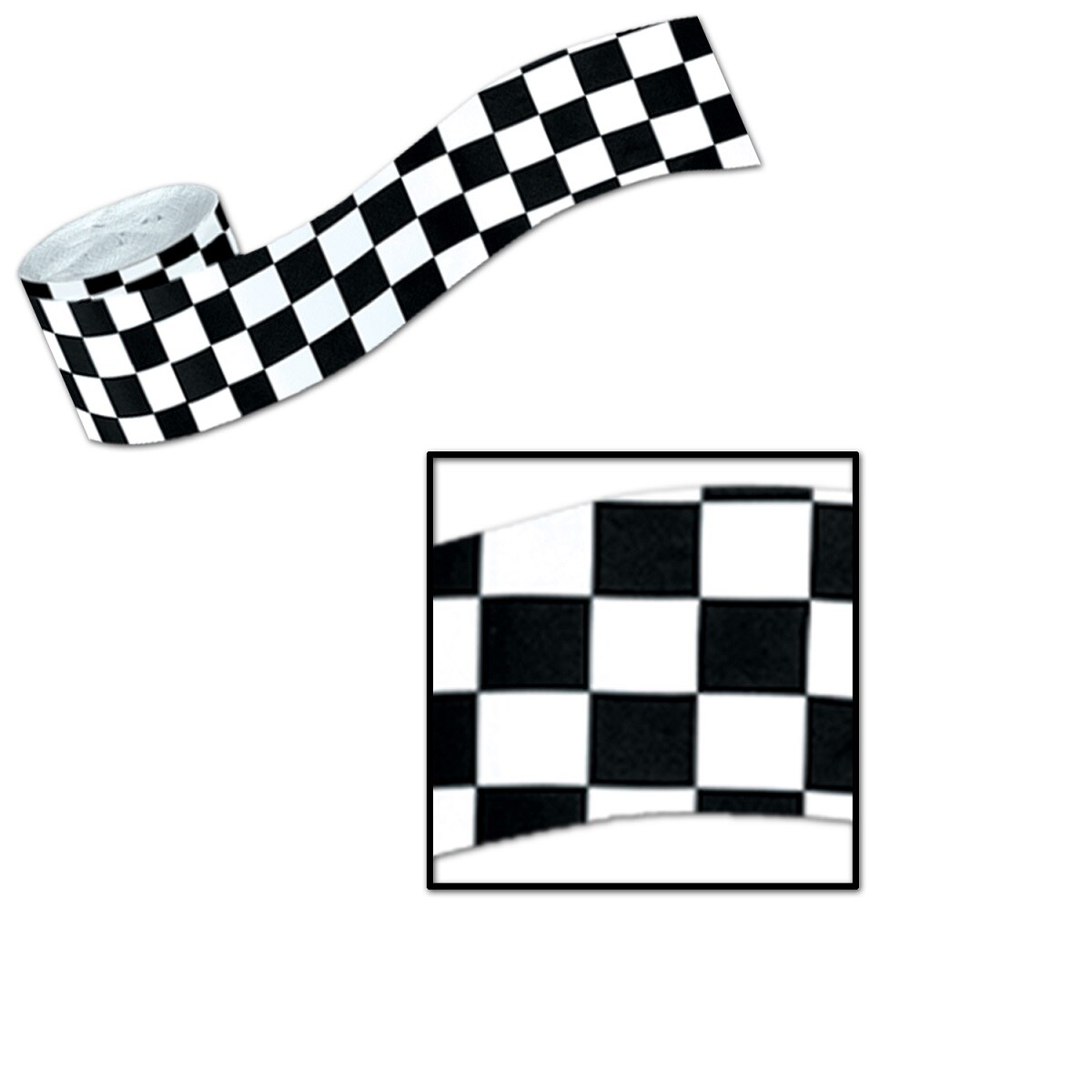 Beistle Club Pack of 12 Black and White Race Track Theme Checkered Party Streamers 30&#x27;