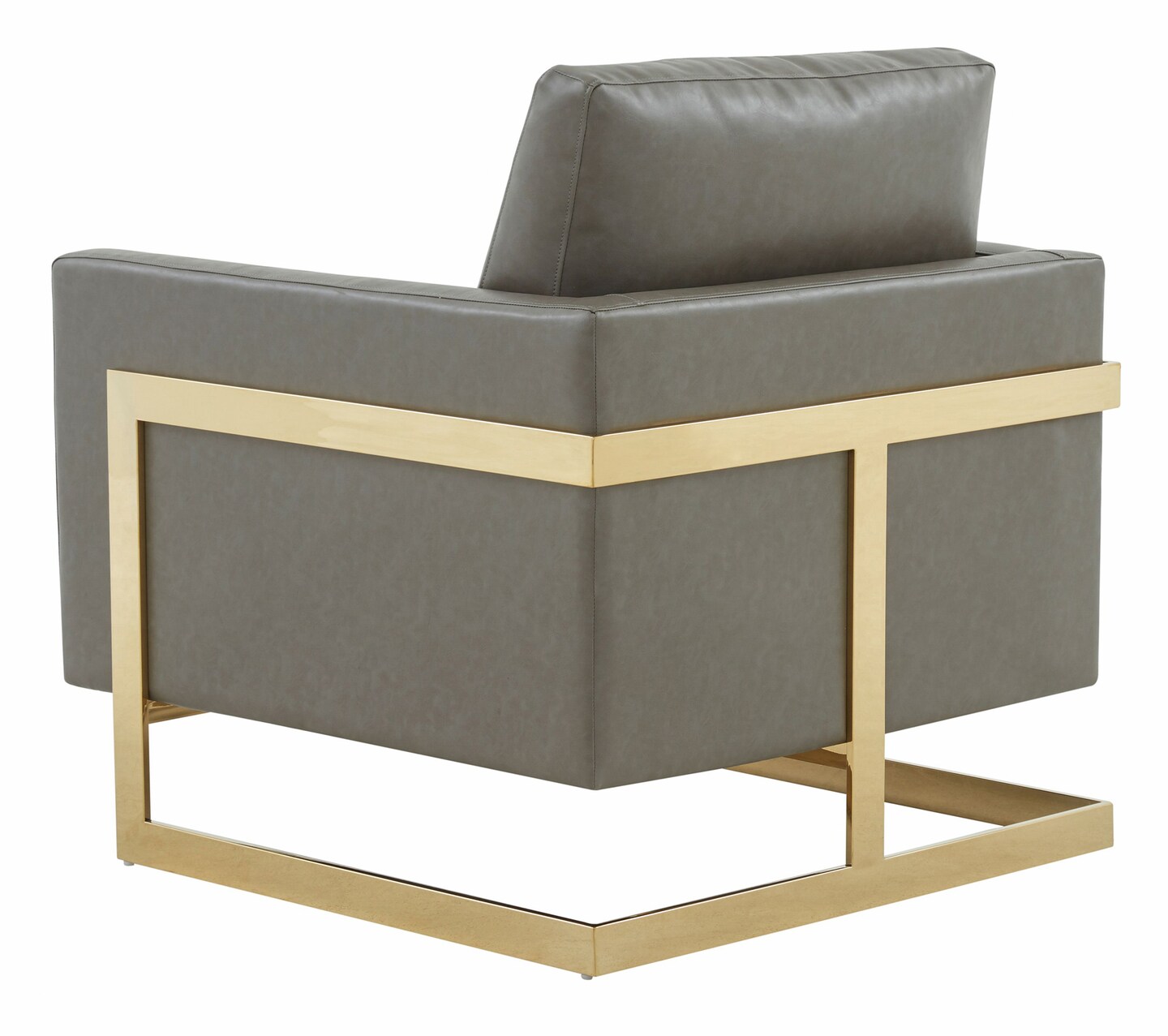 LeisureMod Lincoln Leather Accent Armchair with Gold Frame