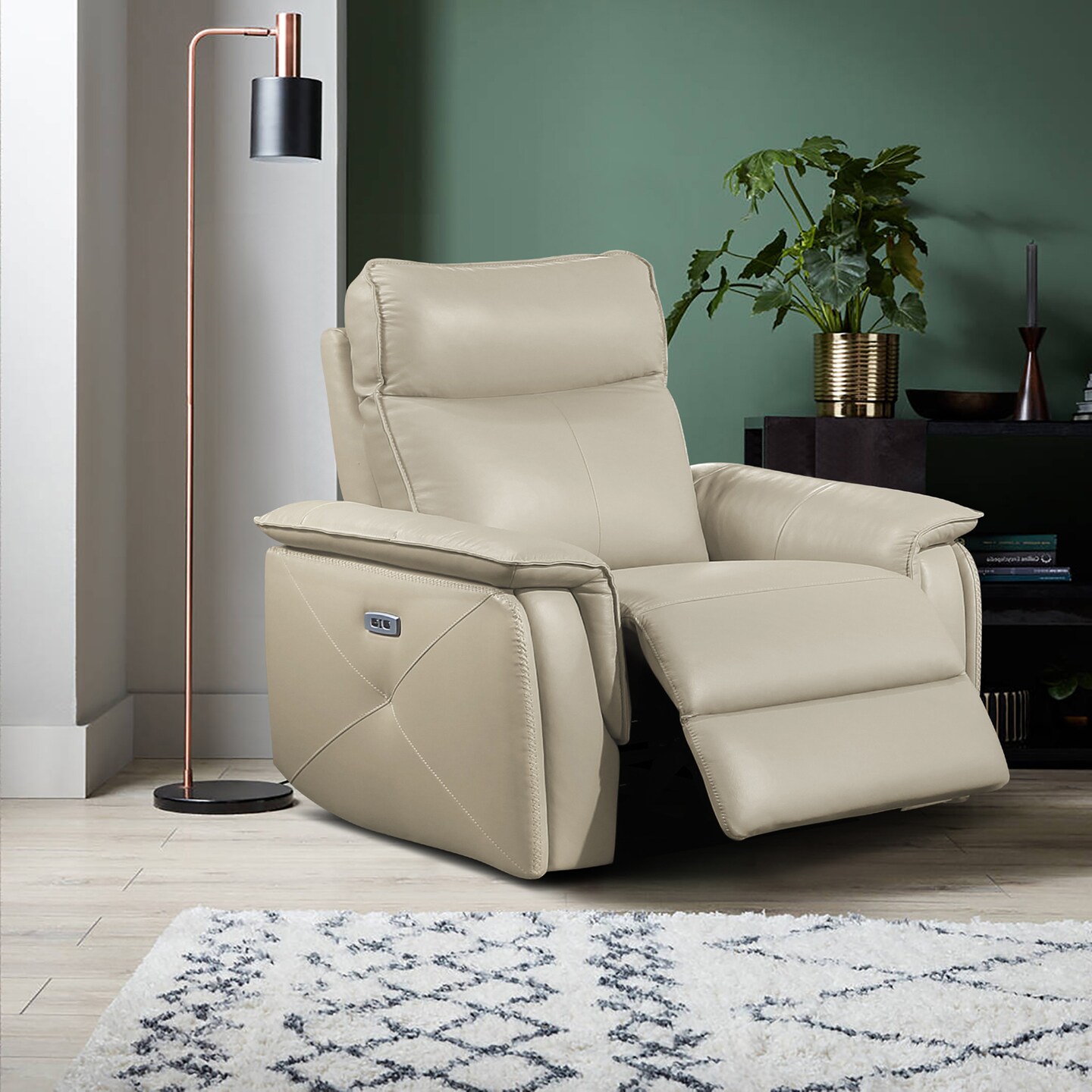 Contemporary Home Living 39.5" Beige Leather Reclining Chair with Power Headrest