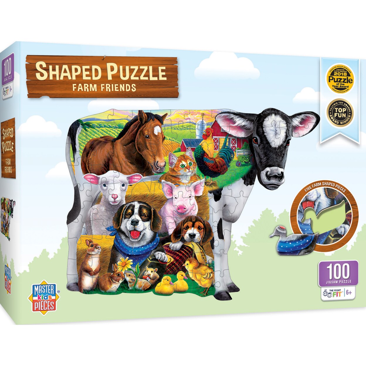 Masterpieces   100 Piece Shaped Jigsaw Puzzle - Farm Friends - 14&#x22;x19&#x22;