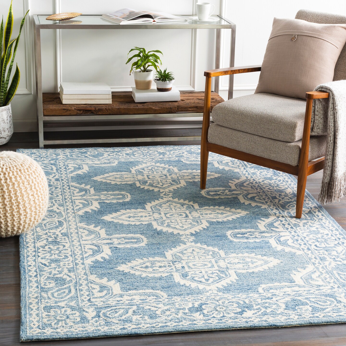 Tiwari Home 2&#x2019; x 3&#x27; Contemporary Blue and Ivory Wool Area Rug
