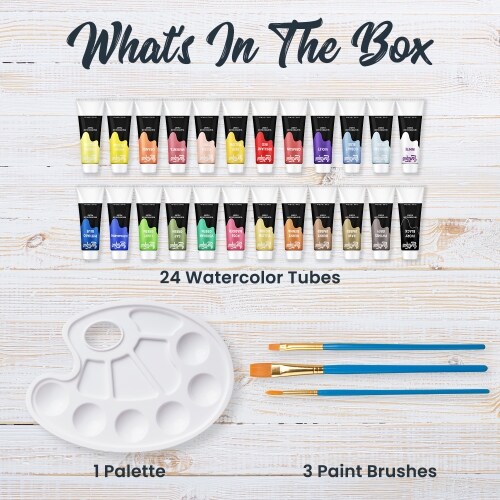 Lartique Watercolor Paint Set, 24 Color Liquid Watercolor Paint, with 3 Paint Brushes and Paint Palette