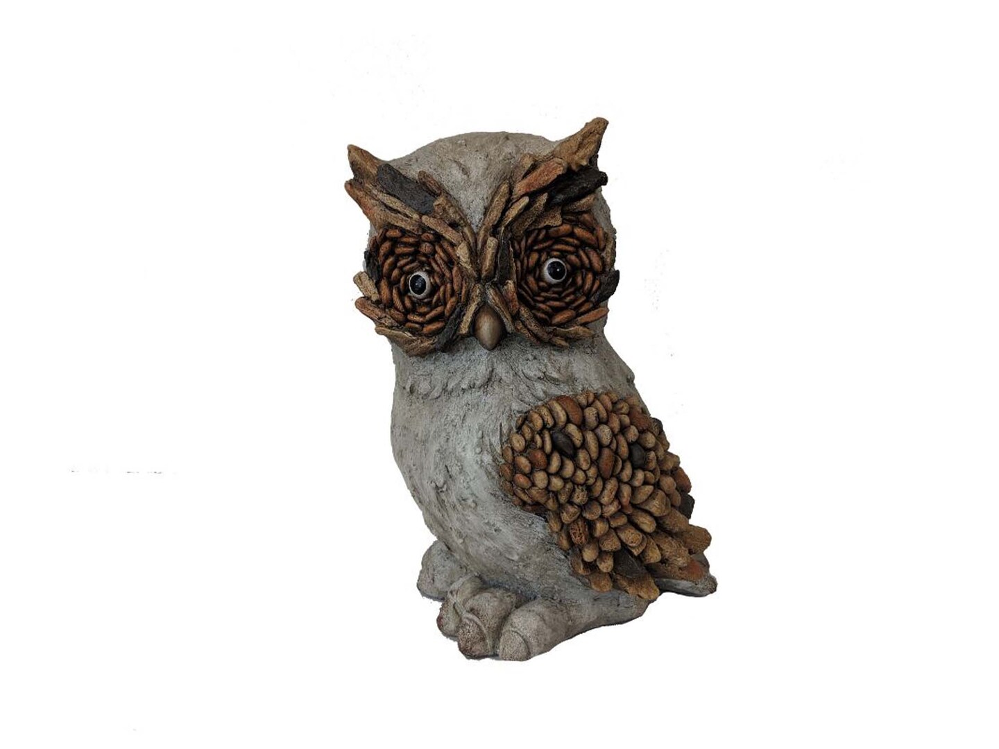 Galt International 14" White, Beige and Black Ceramic Mgo Snowy Owl Statue