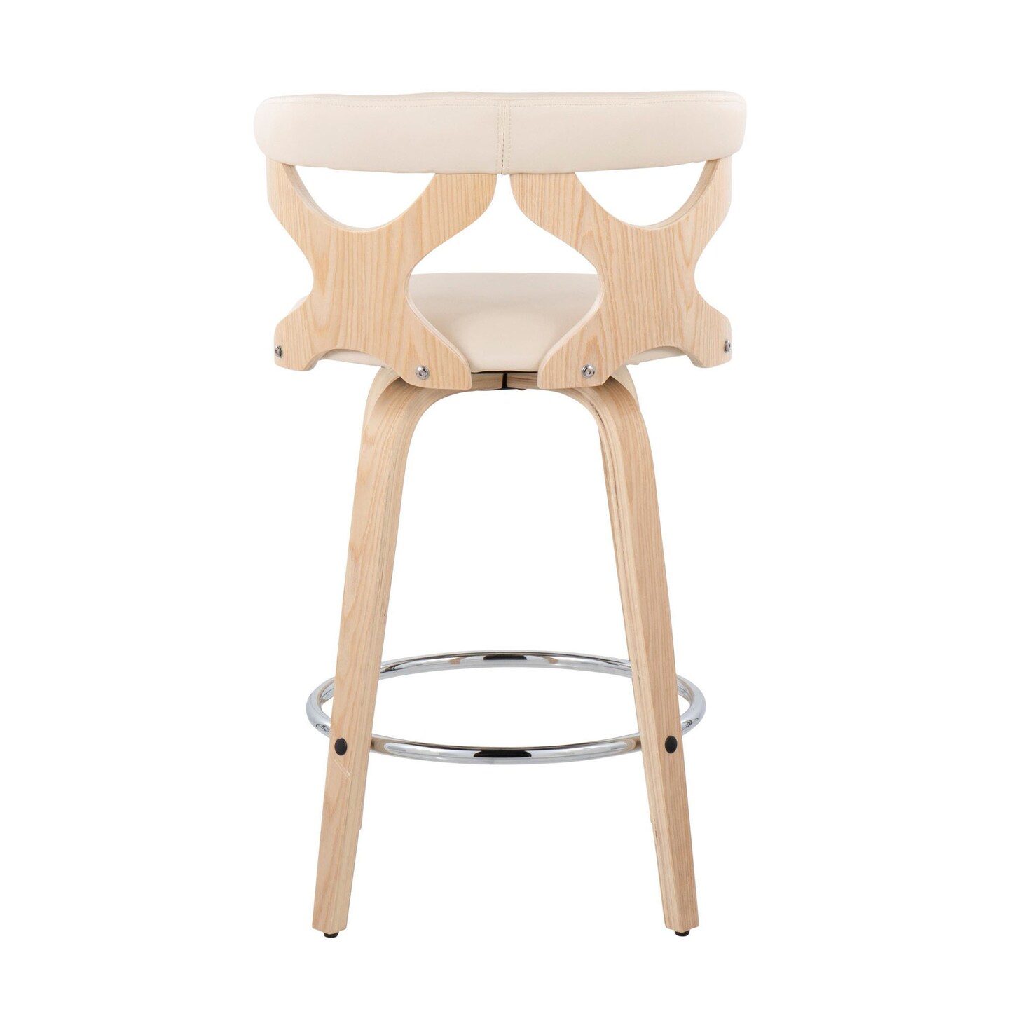 Gardenia Mid-Century Modern Counter Stool in Wood and Cream Faux Leather - Set of 2