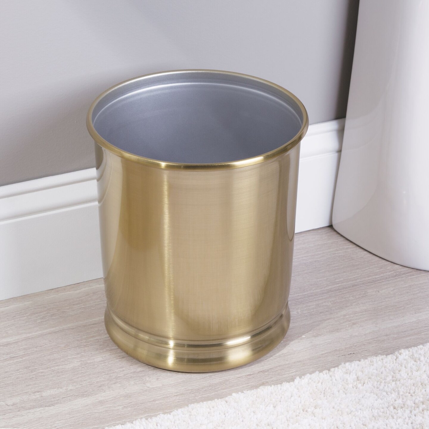 mDesign Metal Round Small Trash Can Wastebasket Garbage Bin, 2 Pack - Soft Brass