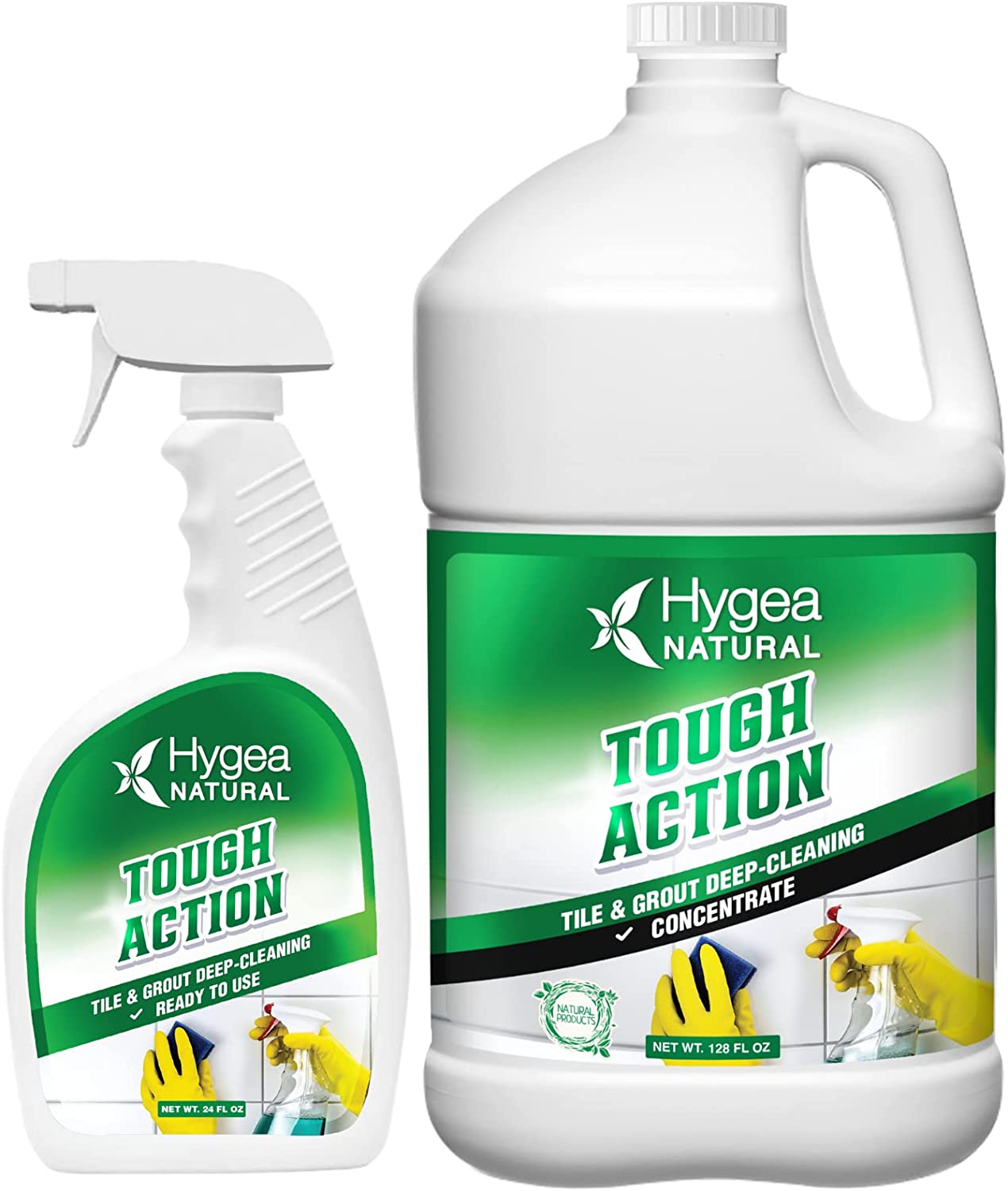 Hygea Natural Tough Action - Tile & Grout Deep-Cleaning 24oz Spray + Concentrated Refill