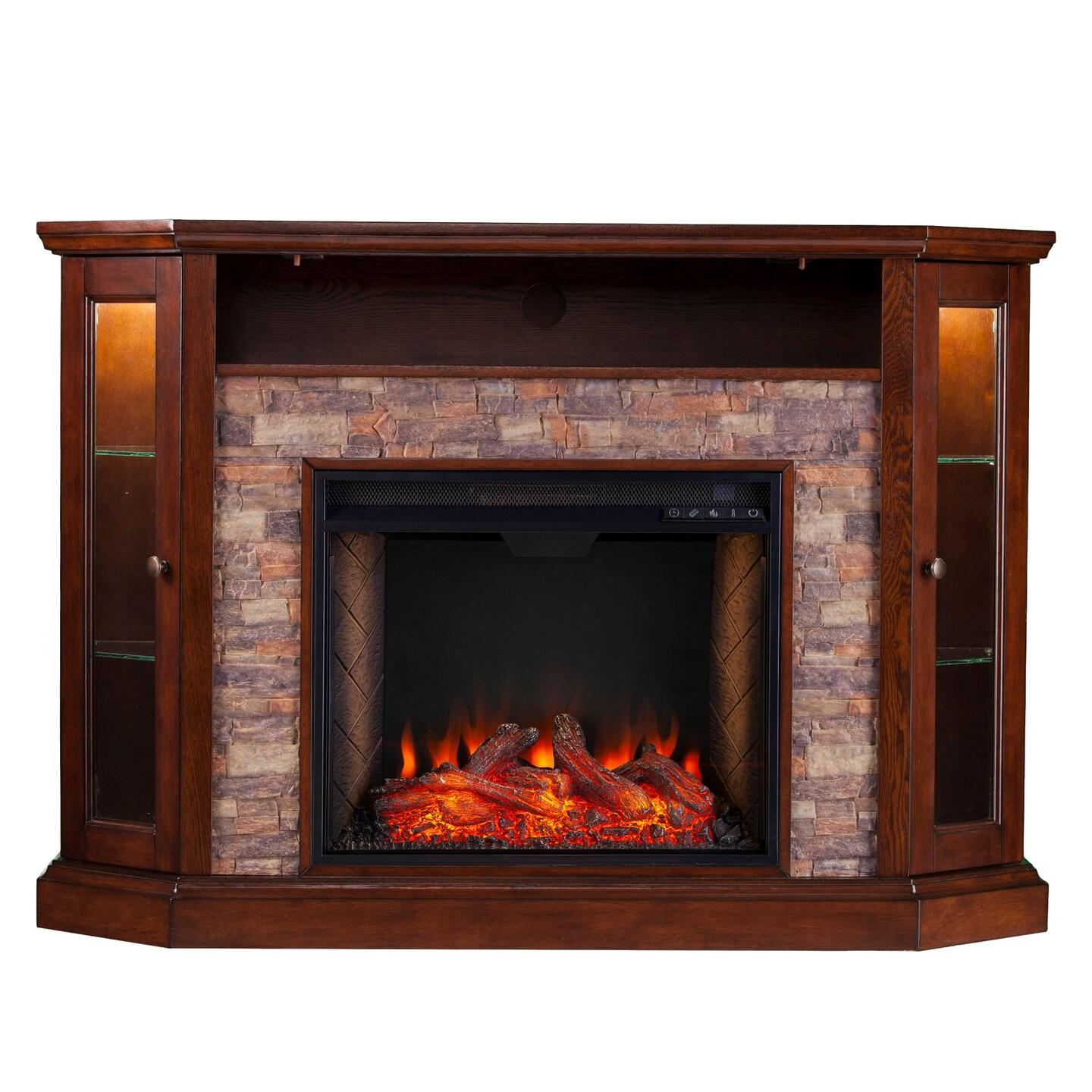 Southern Enterprises 48" Gray and Brown Redden Corner Convertible Espresso Electric Fireplace with Storage