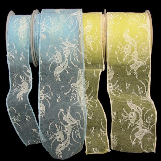 The Ribbon People Yellow and Blue Floral Wired Craft Ribbon 2.5&#x22; x 20 Yards