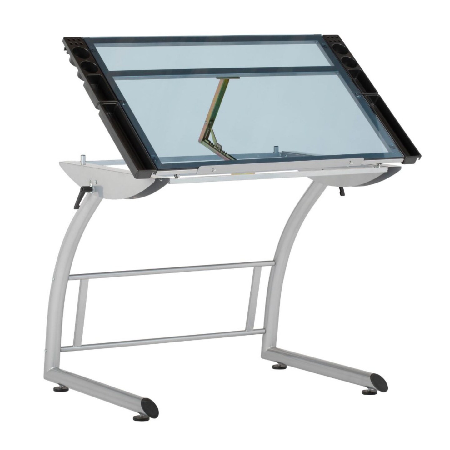 Triflex Craft, Drawing, Drafting Table Adjustable To Standing Height In Silver/Blue Glass