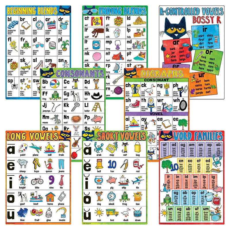 Pete the Cat Phonics Small Poster Pack, 11&#x22; x 15-3/4&#x22;, Pack of 8
