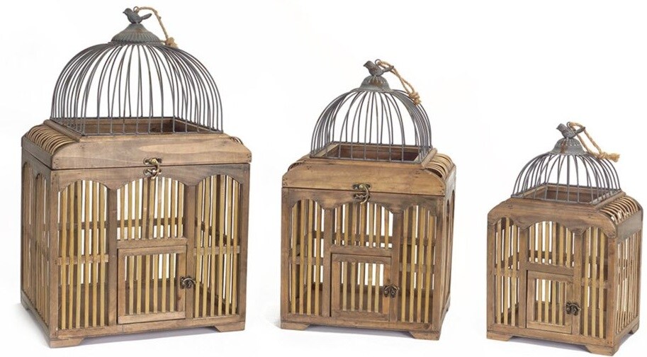 Melrose Set of 3 Wooden Geometric Silhouettes Birdcage Outdoor Decorations 25.25&#x201D;