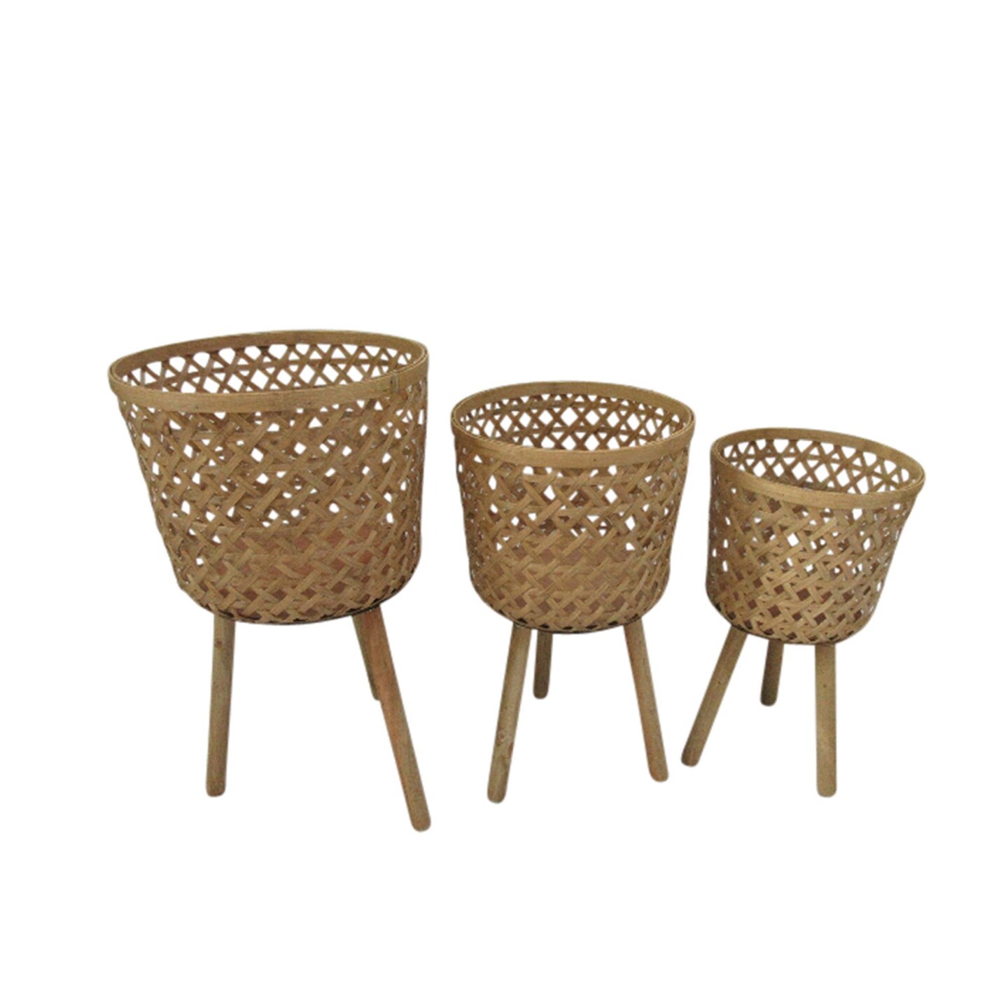 Kingston Living Bamboo Wooden Planters on Stand - 26&#x22; - Brown - Set of 3