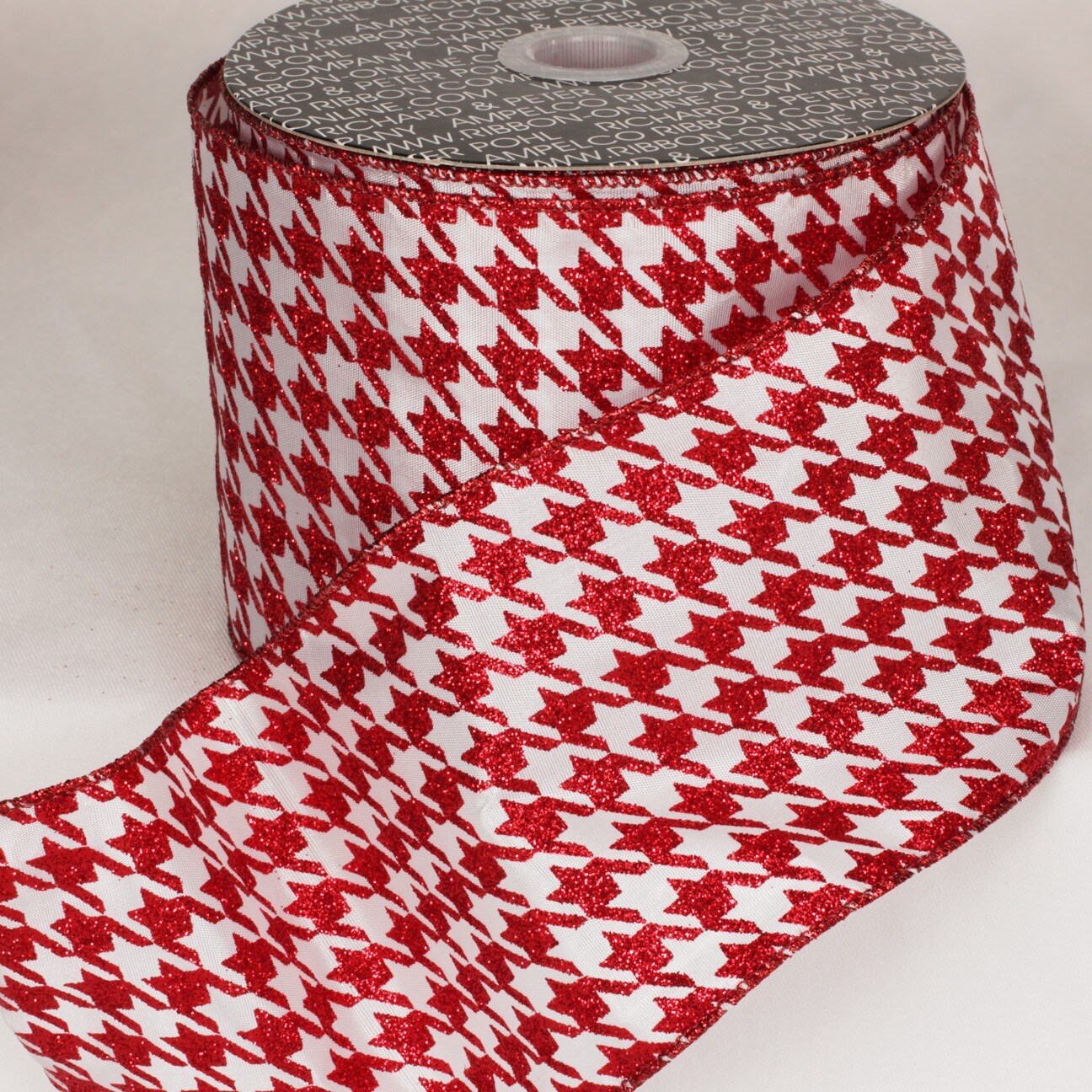 The Ribbon People Sparkling Red and White Hounds tooth design Wired Craft Ribbon 4&#x22; x 20 Yards