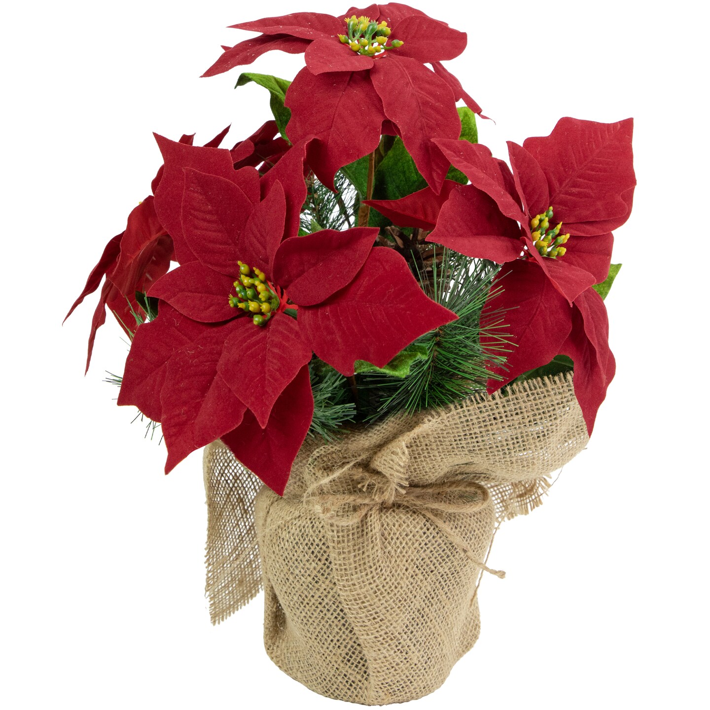 Northlight 13.5&#x22; Red Poinsettia with Pine Cones Artificial Christmas Floral Arrangement