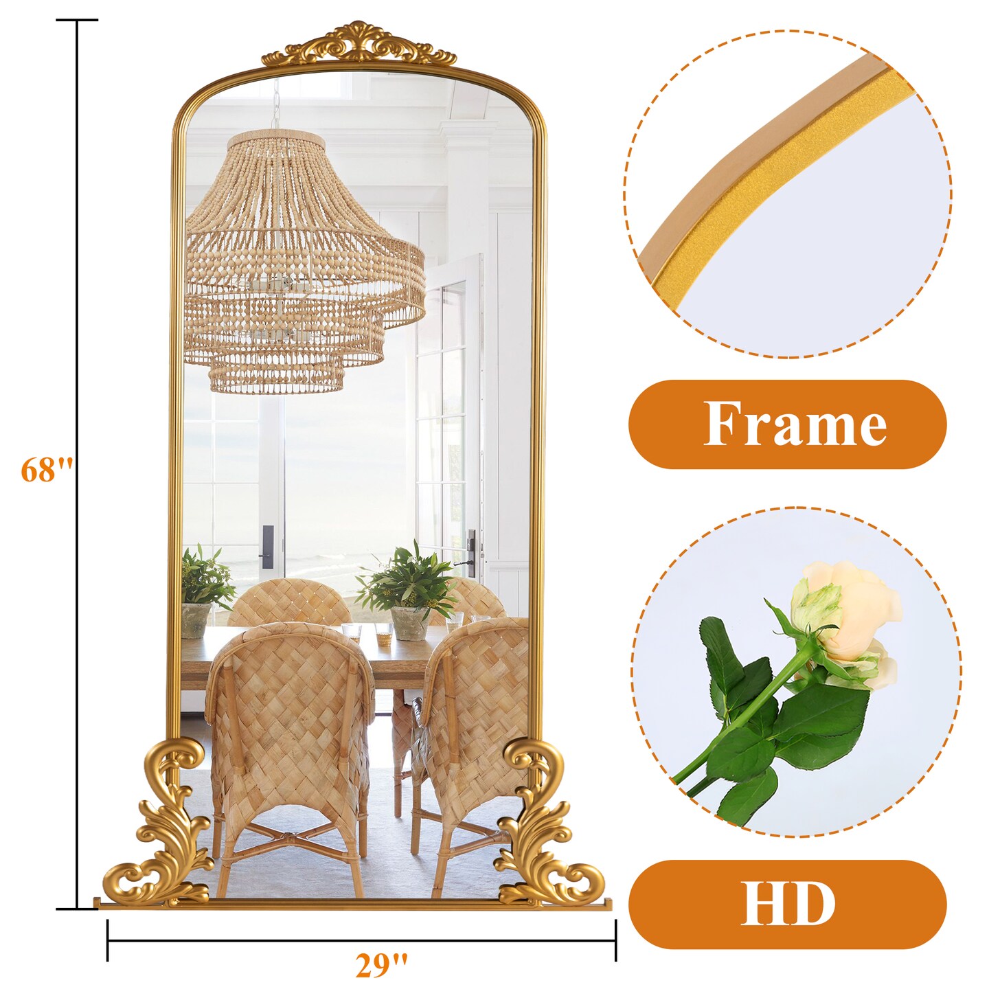 Arched Full Length Mirror Vintage Carved Mirror Iron Frame Wall Mirror