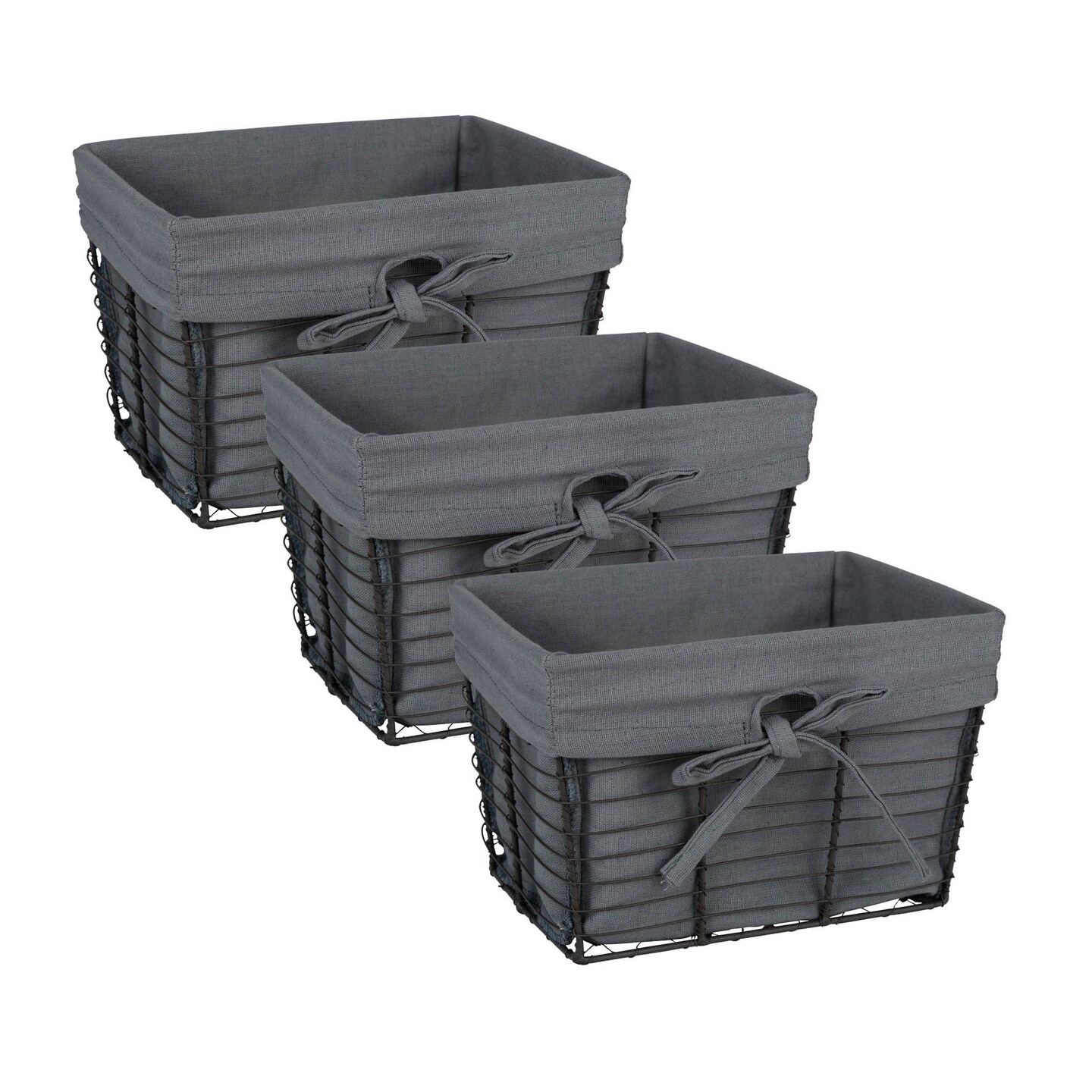 Contemporary Home Living Set of 3 Vintage Gray Liner Home Essentials and Collectibles Small Chicken Wire Baskets, 9&#x22;