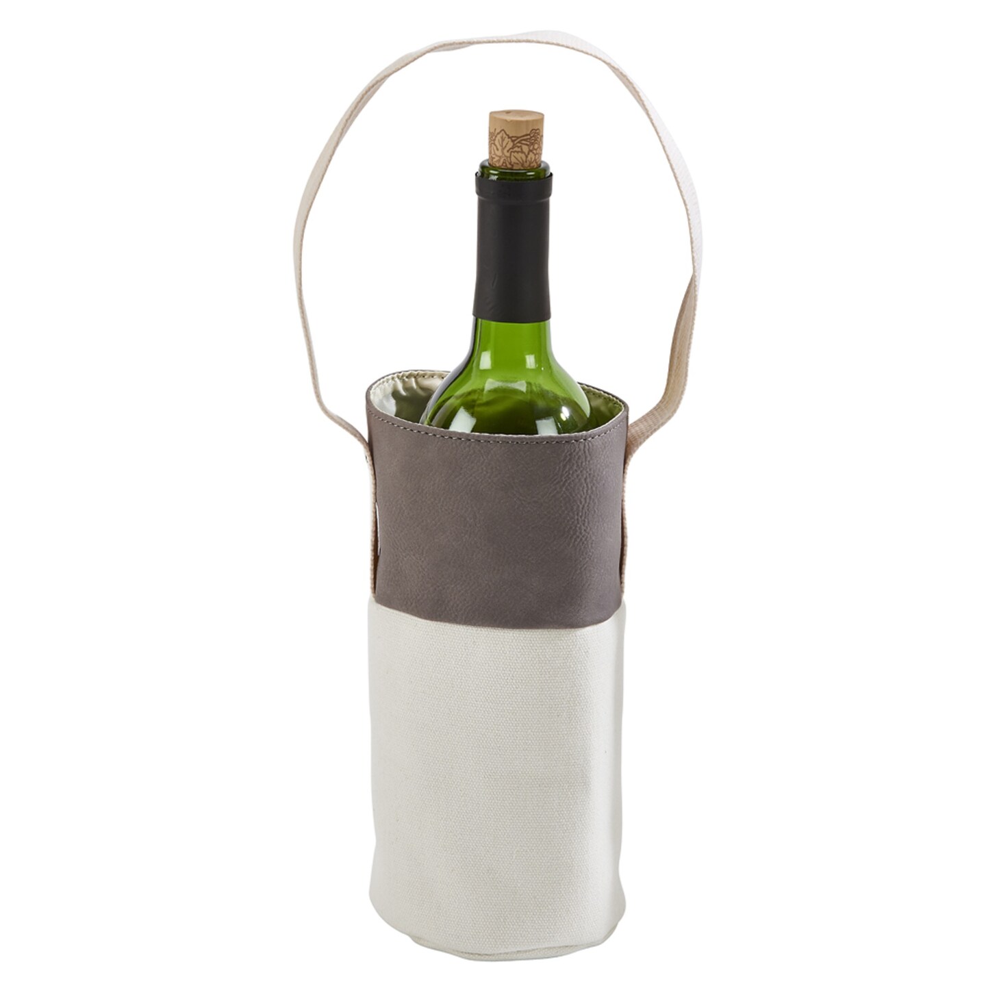 Contemporary Home Living 16&#x22; Gray and White Leatherette Wine Tote