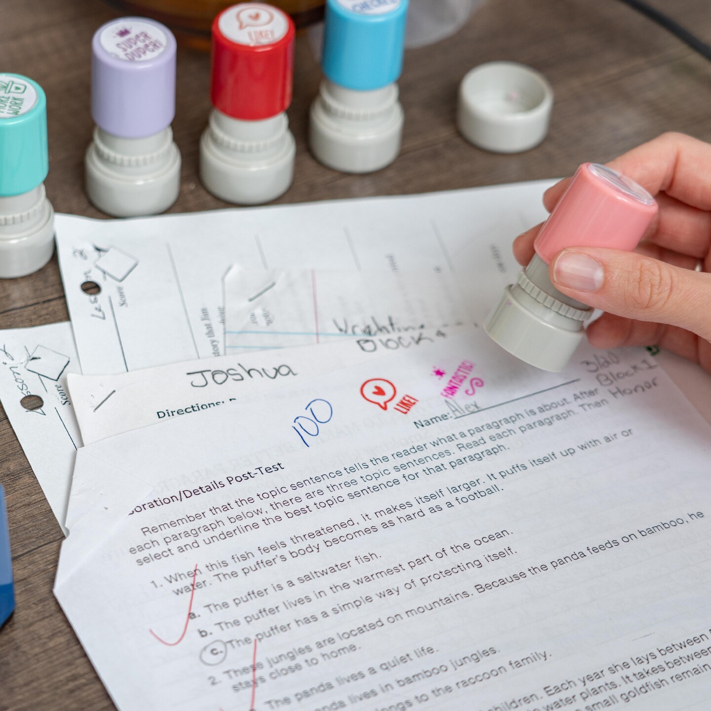 Stamp Joy - Set of 6 Self-Ink Flash Stamp Set, Multicolor Teacher Stamps, Pre-Inked