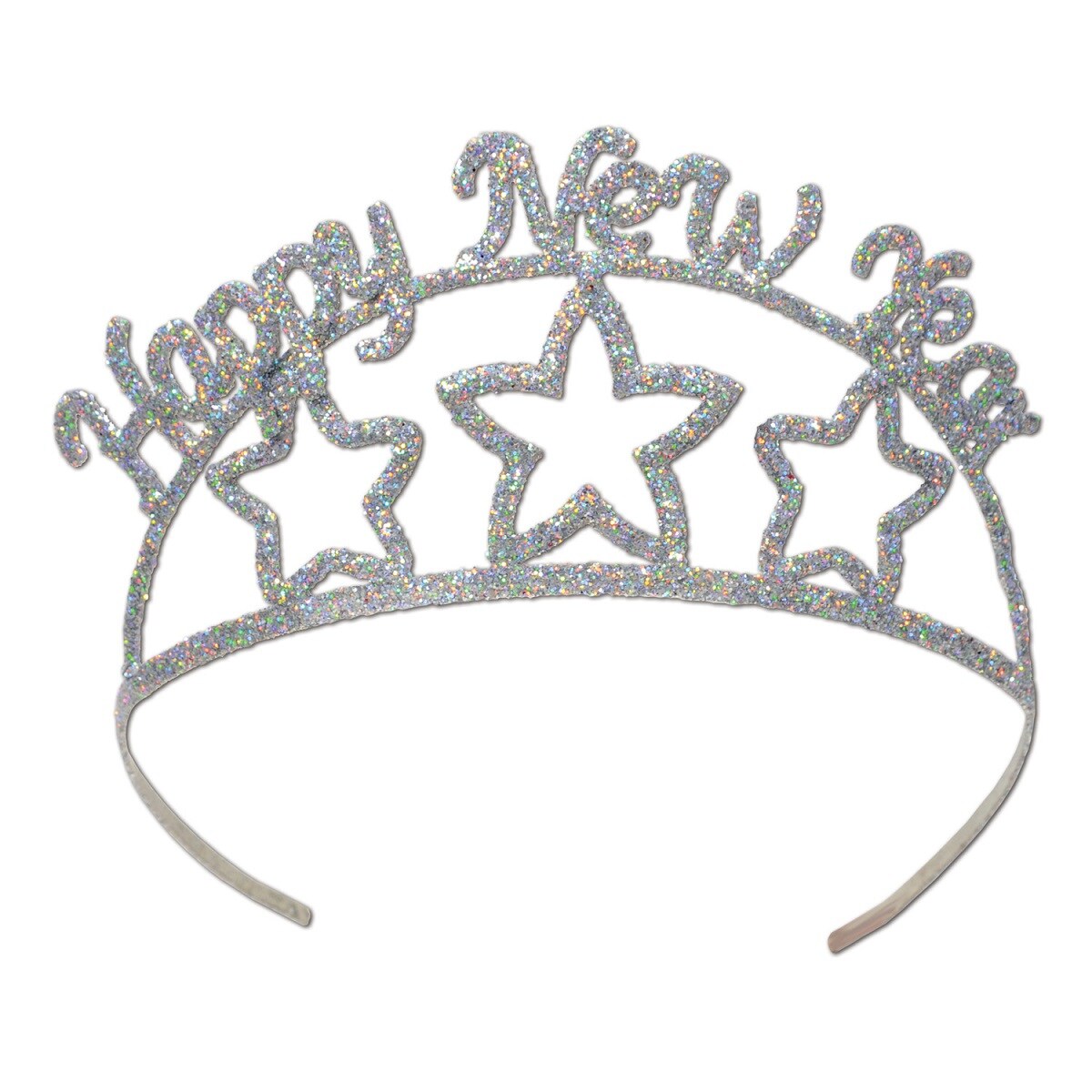 Party Central Pack of 6 Silver Glittered Star Happy New Year Decorative Party Tiaras