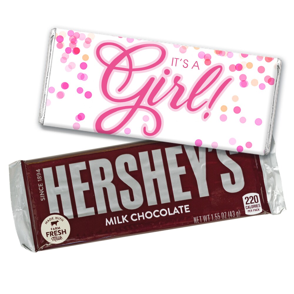 It&#x27;s a Girl Baby Shower Candy Party Favors Wrapped Hershey&#x27;s Chocolate Bars by Just Candy (12, 24 or 36 Pack)