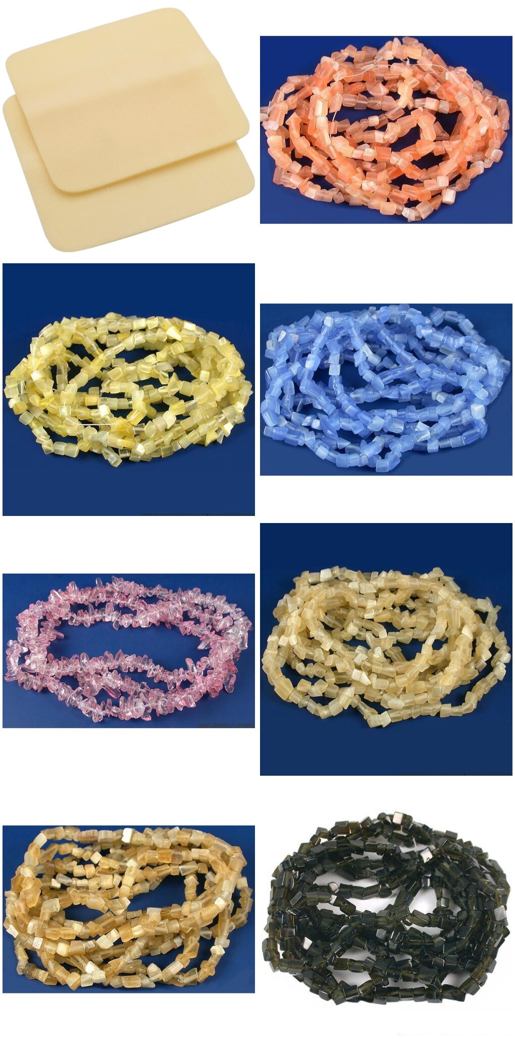 2 Beading Mats 8" x 8" & 7 Strands Glass & Chip Beads Various Colors and Sizes