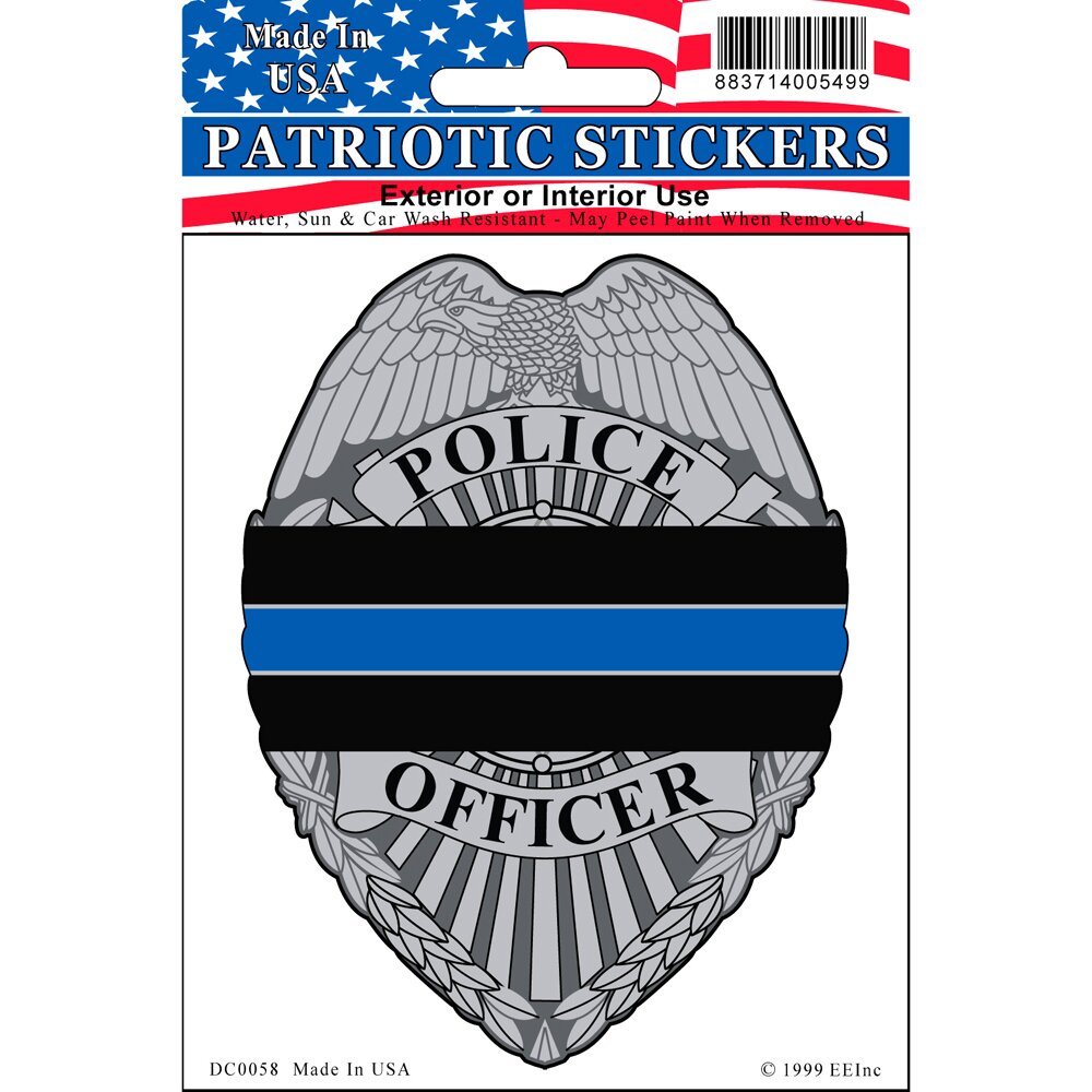 DC0058 Police Officer Badge w/ Thin Blue Line Sticker (3.5''x4.125'')