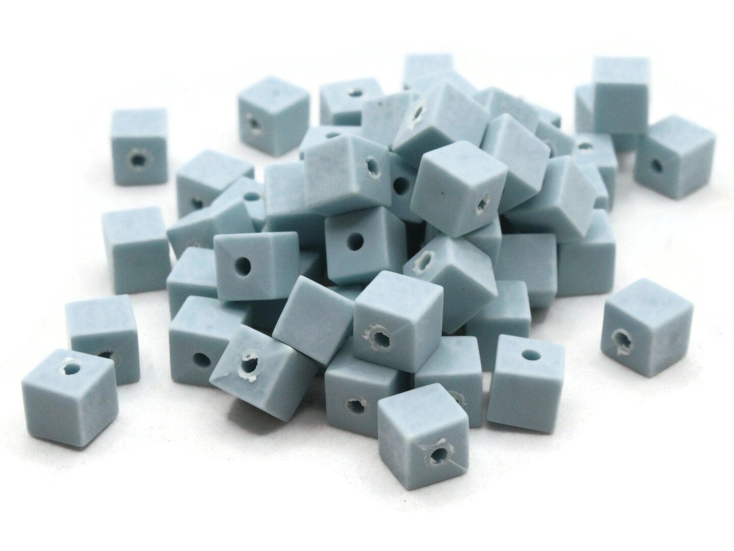 60 7mm Light Blue Vintage Plastic Cube Beads