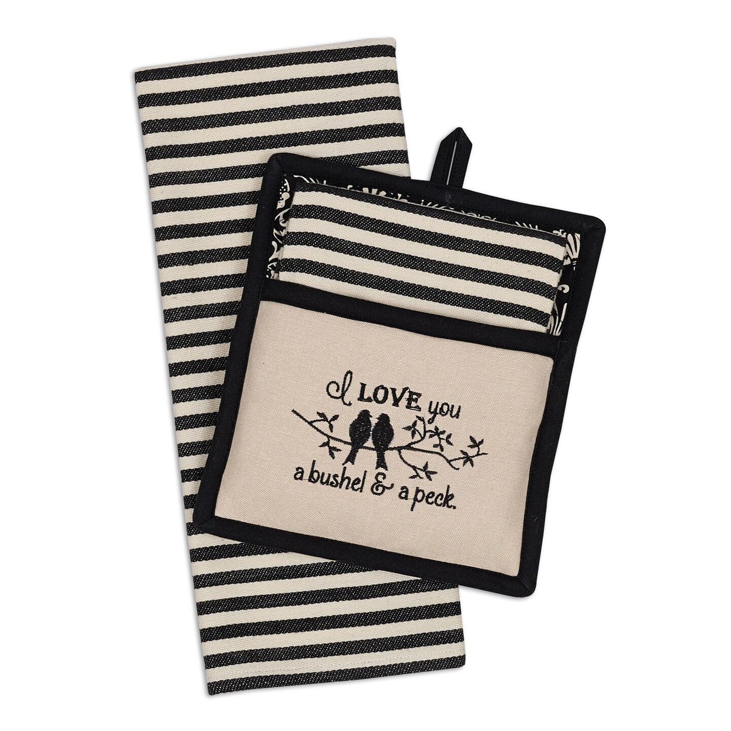 Contemporary Home Living I love You Bushel and a Peck Kitchen Potholder and Dishtowel - 28&#x22; - 2Pc