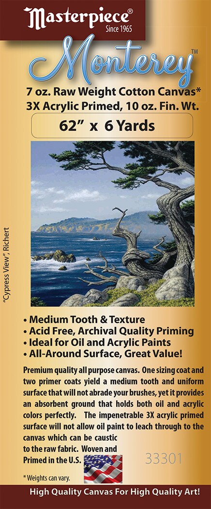 Masterpiece Monterey Acrylic Primed Cotton Canvas Roll, 62" x 6 yds.