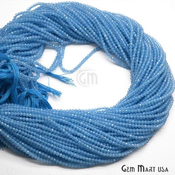 Sky Blue Chalcedony Rondelle Beads, 12-13 Inch Gemstone Strands, Drilled Strung Nugget Beads, Faceted Round, 2-2.5mm, GemMartUSA (RLSB-70000)