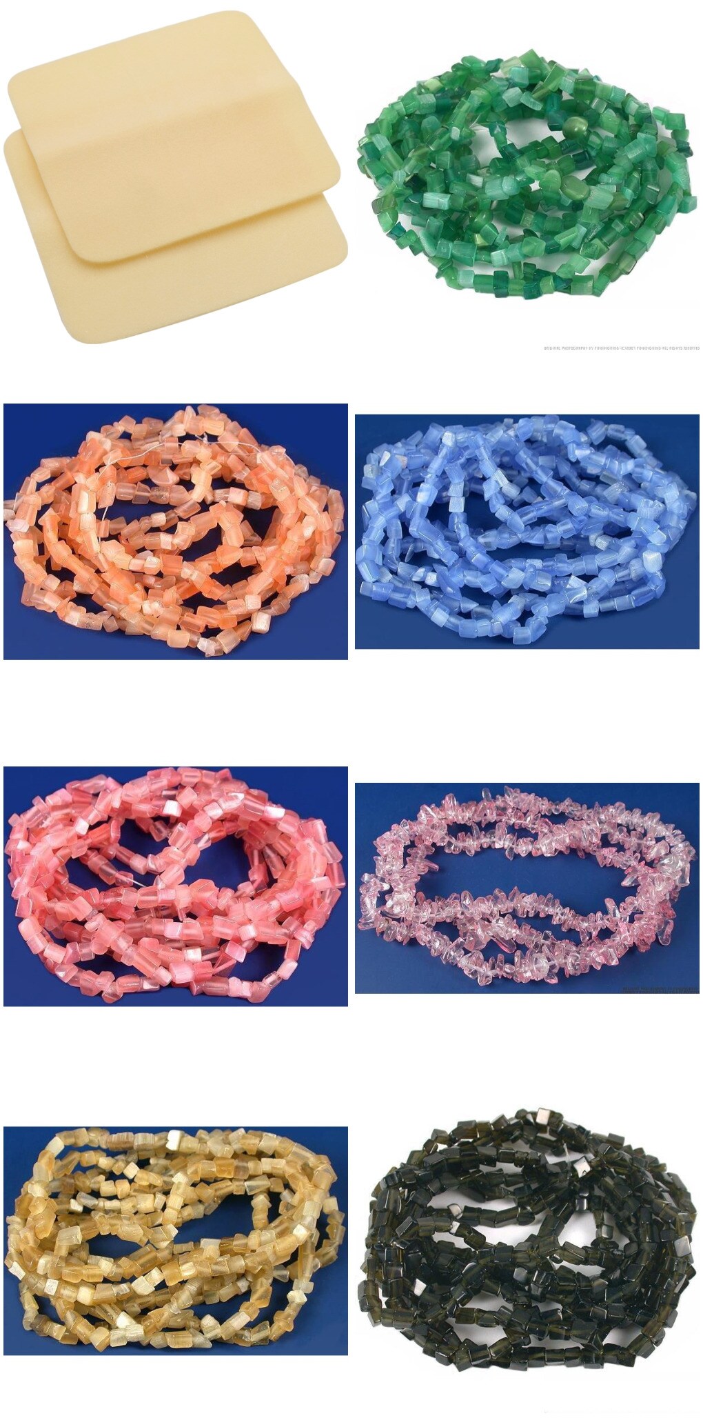 2 Beading Mats 8" x 8" & 7 Strands Glass & Chip Beads Various Colors and Sizes