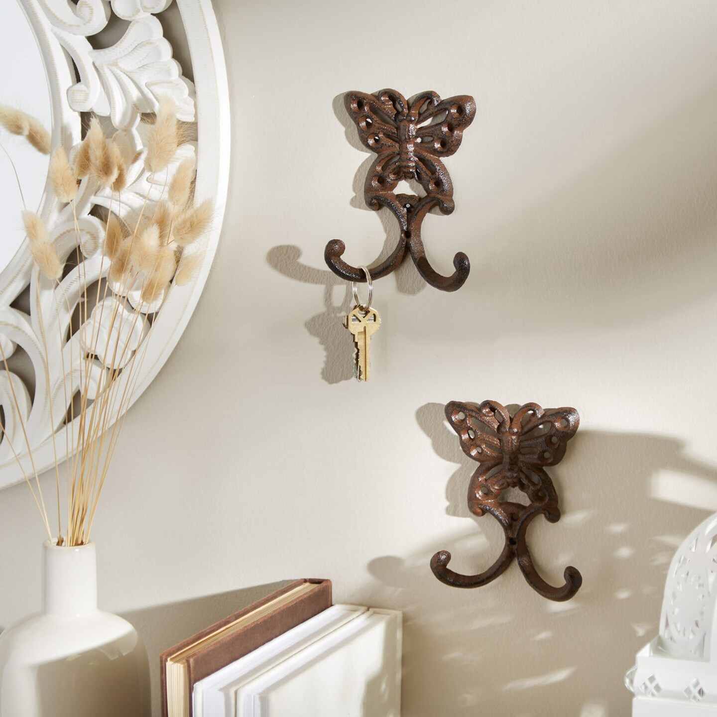 Accent Plus Home Decorative Cast Iron Butterfly Wall Hooks - Set of 2