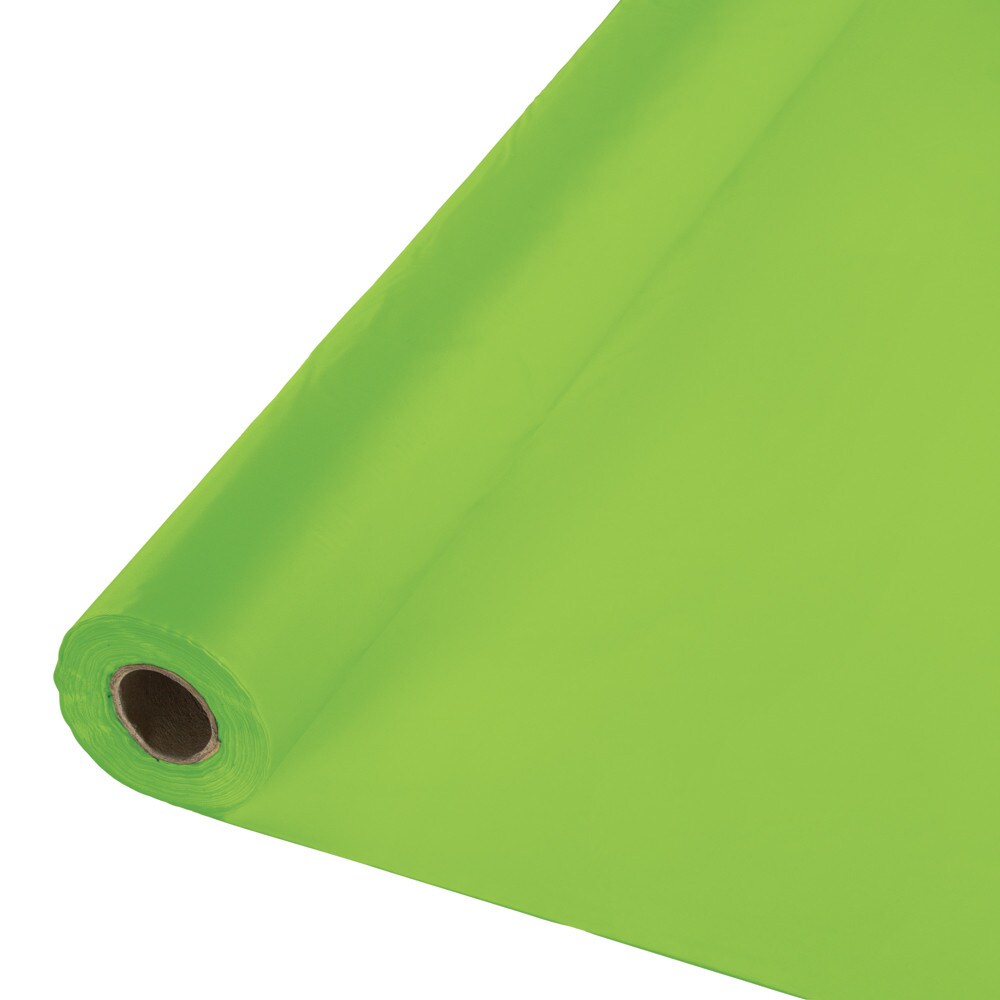 Party Central 100&#x27; Fresh Lime Green Disposable Plastic Banquet Party Table Cloth Roll