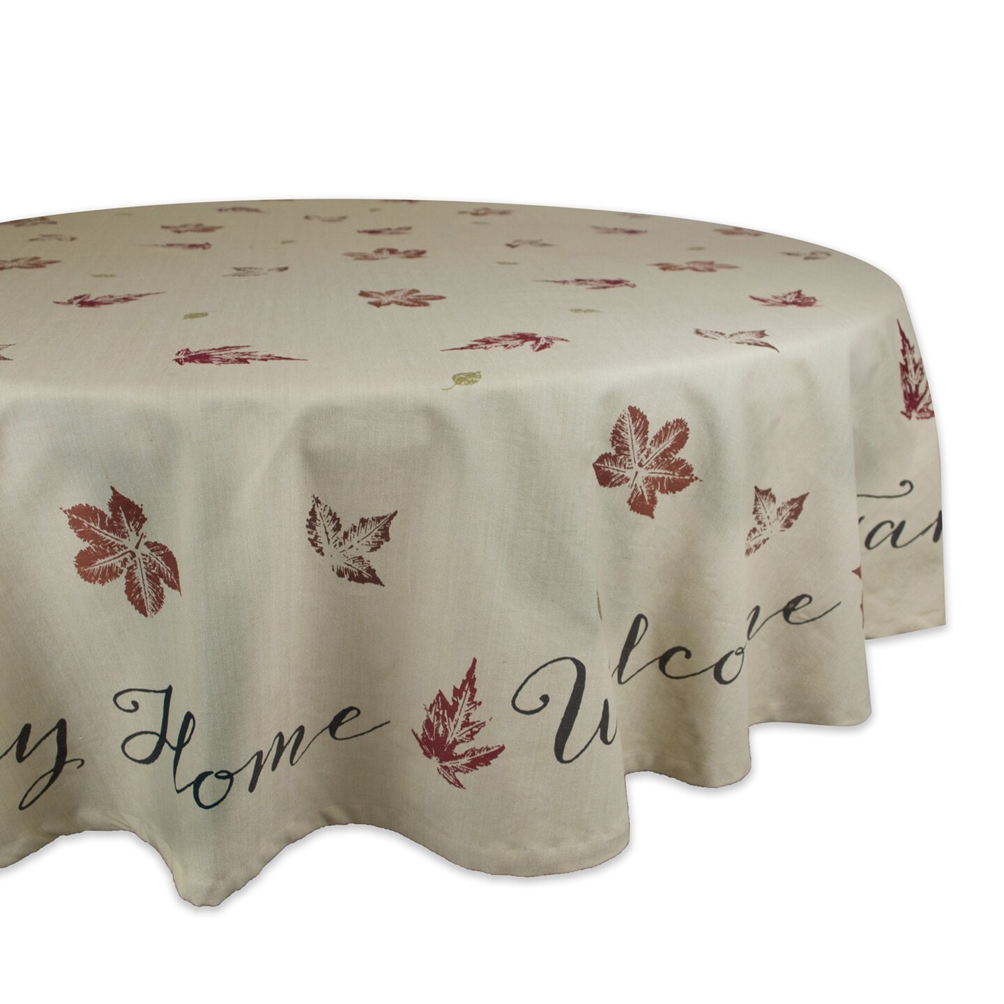 CC Home Furnishings Ivory Rustic Leaves Printed Round Tablecloth 70&#x22;