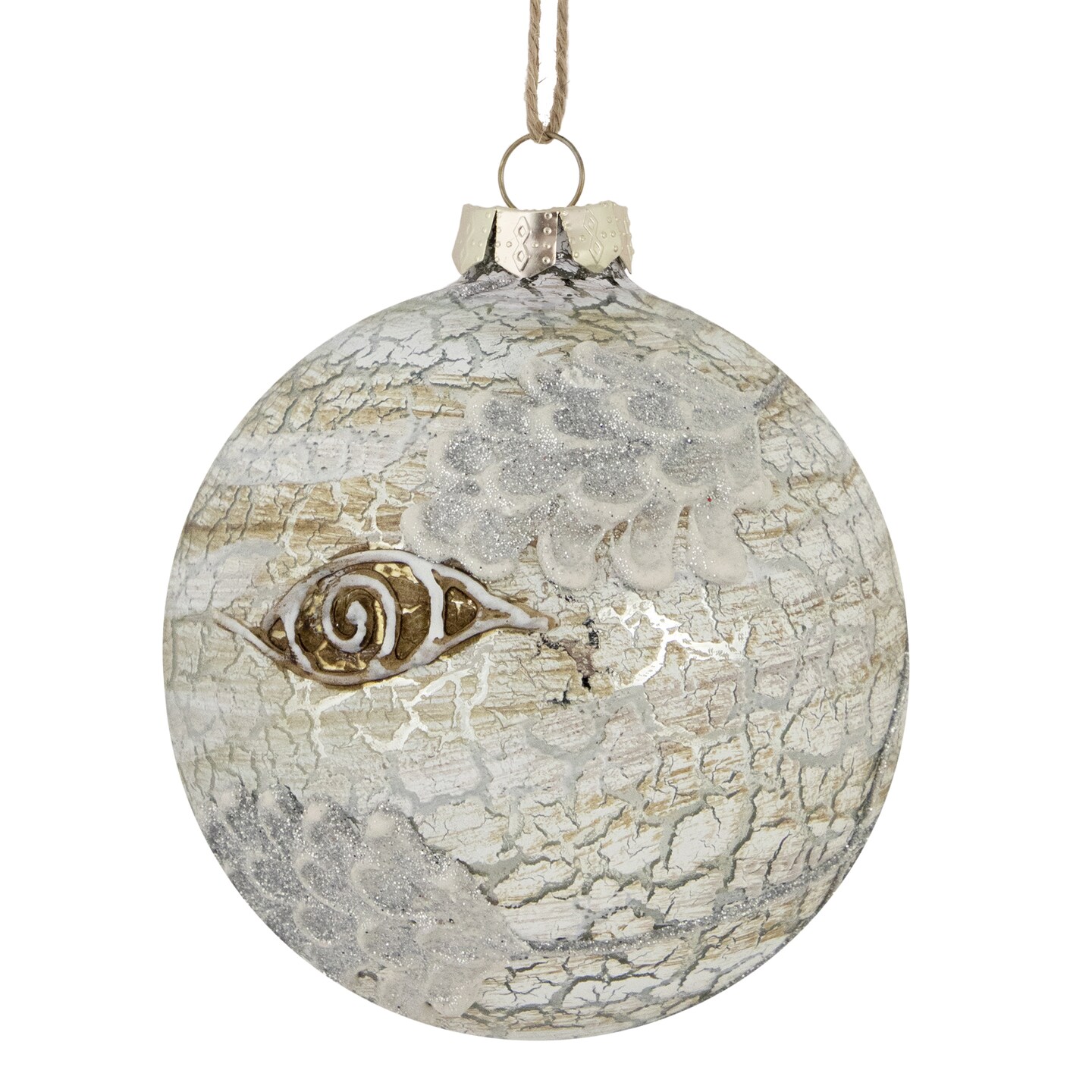 Northlight 4&#x22; Birch Wood and Glitter Pine Cones Glass Ball Christmas Ornament